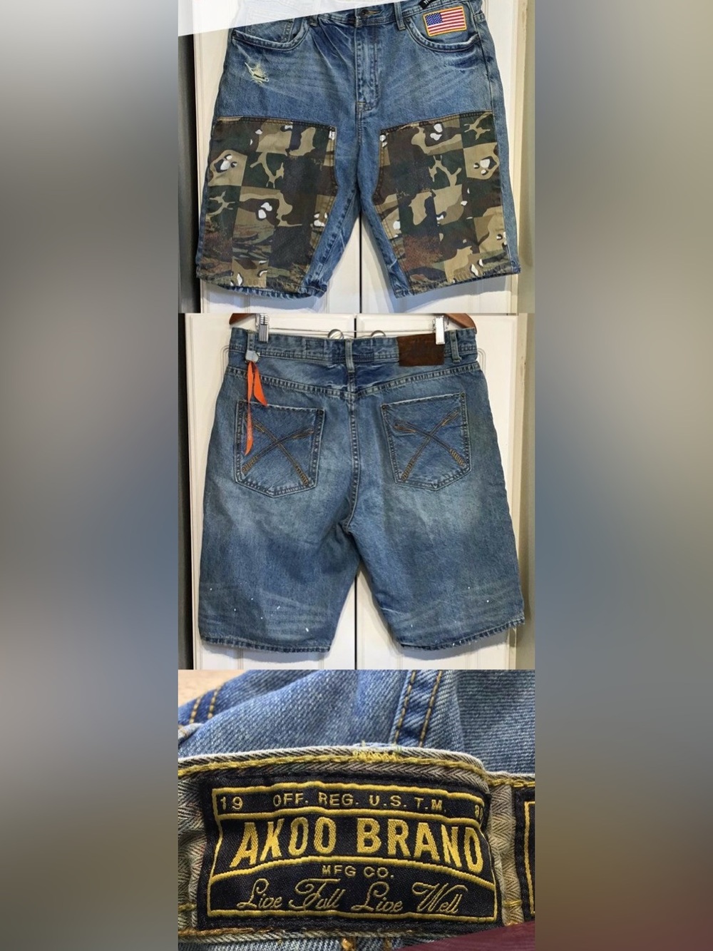 Akoo Light Blue Washed Denim Jean Shorts with Back Pocket Stitching